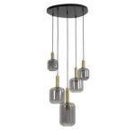 Hanglamp 5L Ø66x80 cm Levi antiek brons+smoke glas