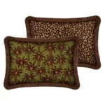 Dubbelzijdig kussen Laura Chocolade & Olijfgroen x Maya Chocolade & Raffia