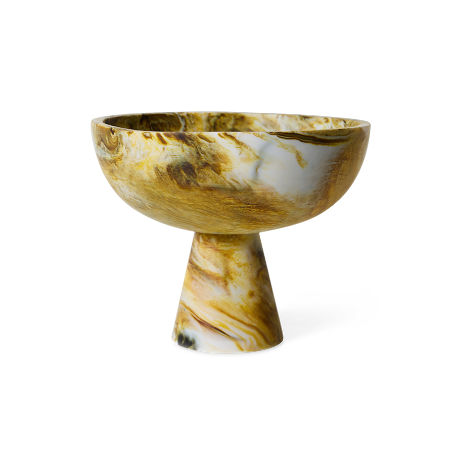 hklivingbowl Marbled bowl on base ochre - Afbeelding 1