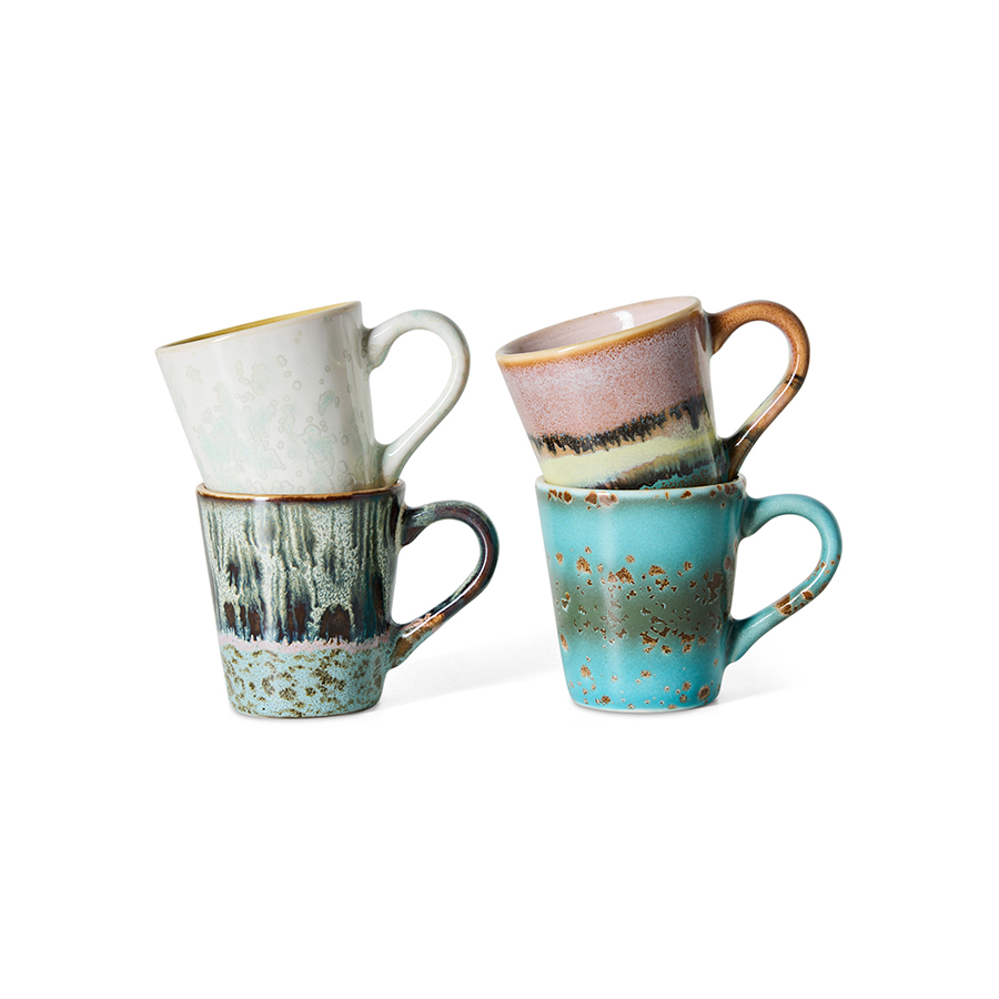 70s ceramics: Espresso mugs, Softness (set of 4) 70s ceramics: Espresso mugs, Softness (set of 4)