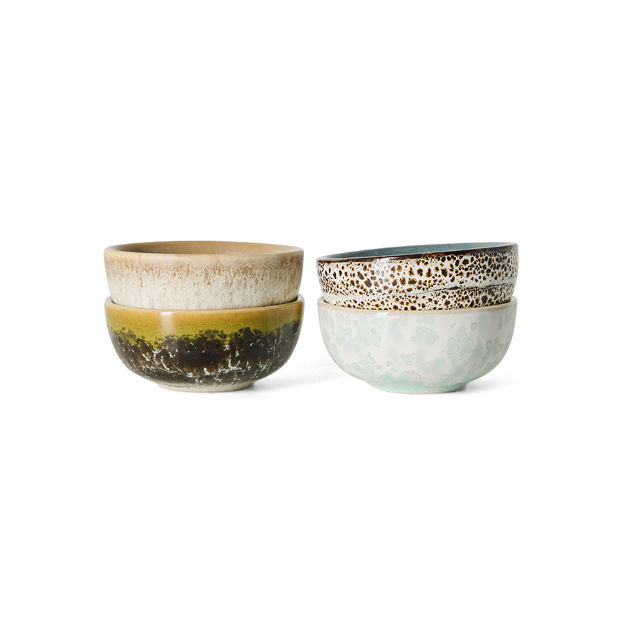 70s ceramics: XS bowls Caramelized, set of 4 70s ceramics: XS bowls Caramelized, set of 4